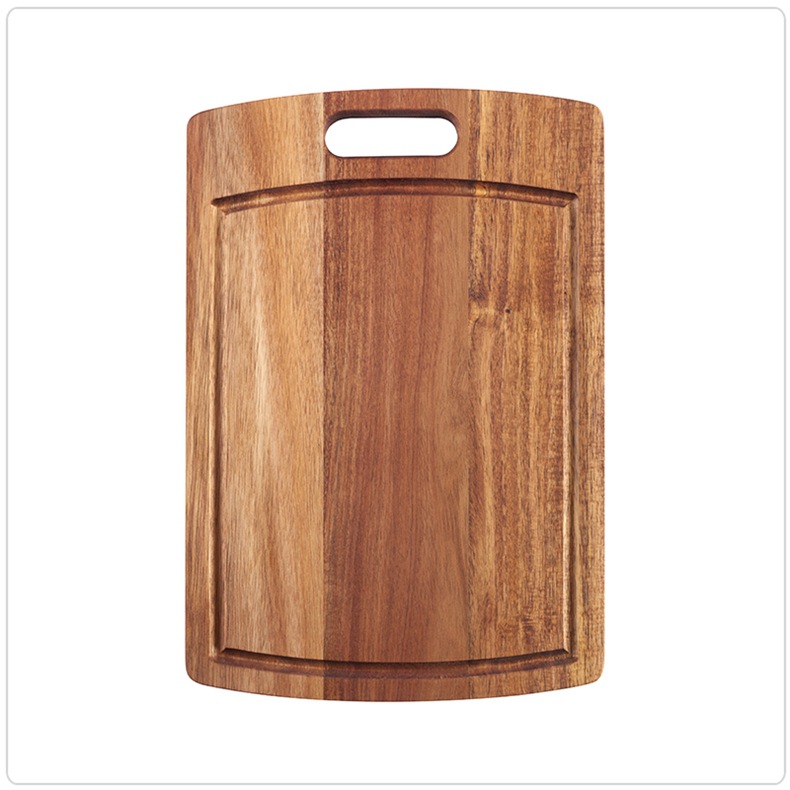 Large 37x25cm Acacia Wood Cutting Board with Juice Groove & Handle – Durable Carving Tray